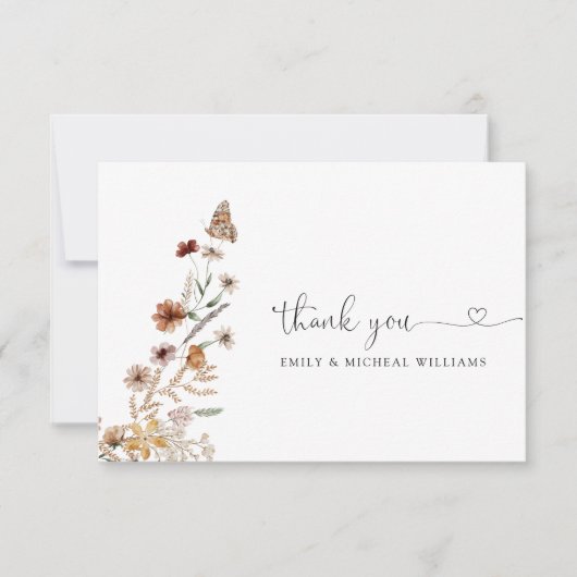 小さな野結婚花の平らなサンキューカード サンキューカード (正面)