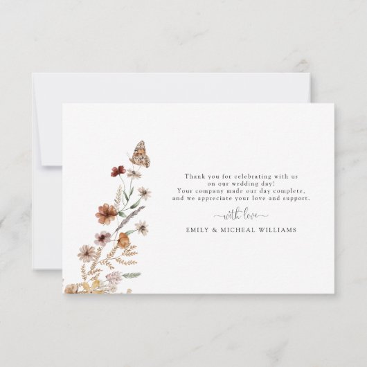 小さな野結婚花の平らなサンキューカード サンキューカード (裏面)