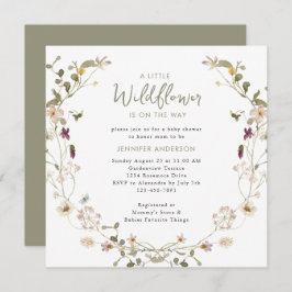 小さな野花がセージ赤ちゃんシャワーの途中にある 招待状