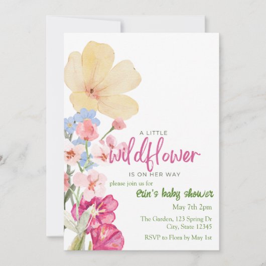 小さな野花が赤ちゃんのシャワーを途中にある 招待状 (正面)