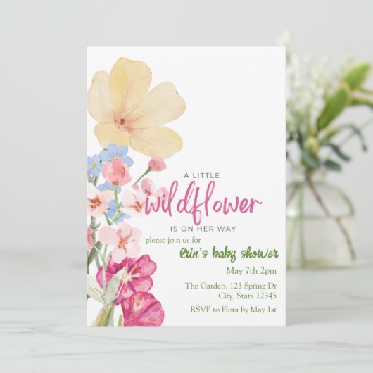 小さな野花が赤ちゃんのシャワーを途中にある 招待状 (スタンド正面)