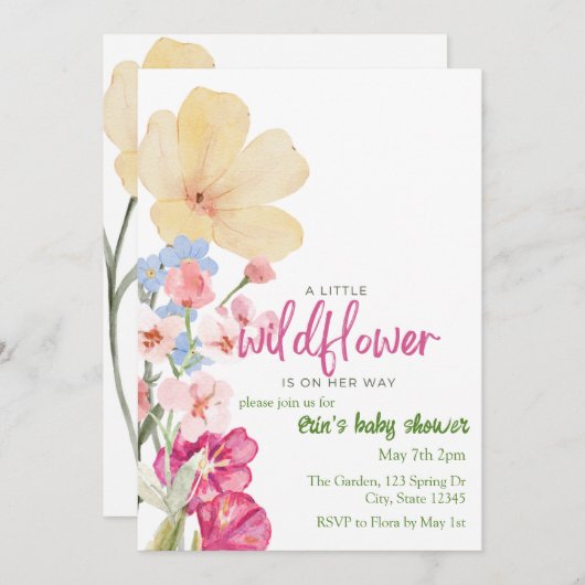 小さな野花が赤ちゃんのシャワーを途中にある 招待状 (正面/裏面)