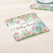 小さな野花が赤ちゃんシャワーの途中にある スクエアペーパーコースター (アングル)
