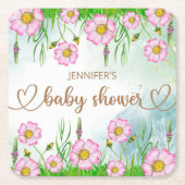小さな野花が赤ちゃんシャワーの途中にある スクエアペーパーコースター (正面)