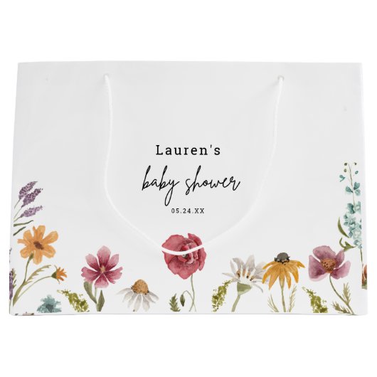 小さな野花が赤ちゃんシャワーの途中にある ラージペーパーバッグ (正面)