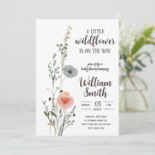 小さな野花が途中にある – 編集可能ベビー 招待状 (スタンド正面)