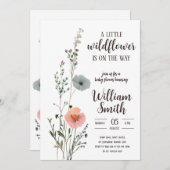 小さな野花が途中にある – 編集可能ベビー 招待状 (正面/裏面)