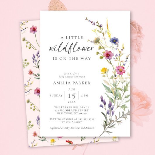 小さな野花のフローラ女の子の赤ちゃんシャワー 招待状