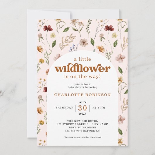 小さな野花のフローラ女の子の赤ちゃんシャワー 招待状 (正面)