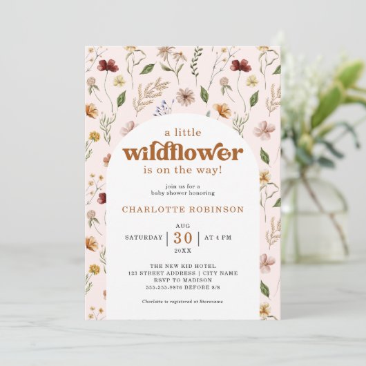 小さな野花のフローラ女の子の赤ちゃんシャワー 招待状 (スタンド正面)