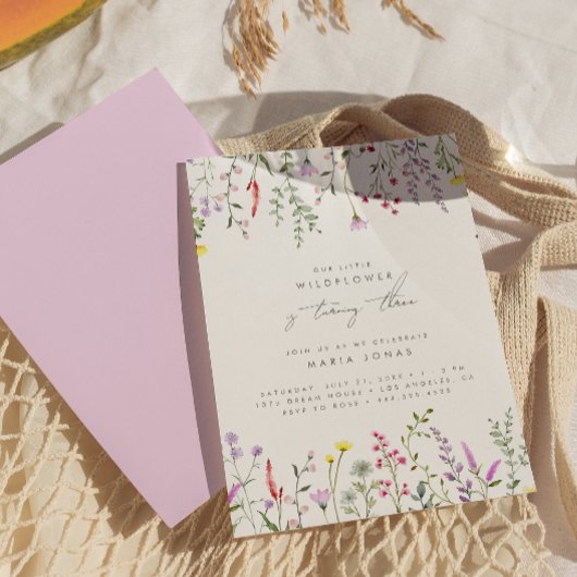 小さな野花の女の子のフローラ誕生日パーティー 招待状