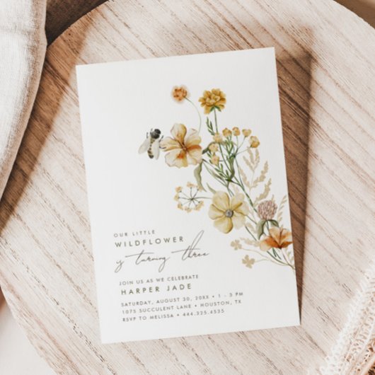 小さな野花の女の子のフローラ誕生日パーティー 招待状