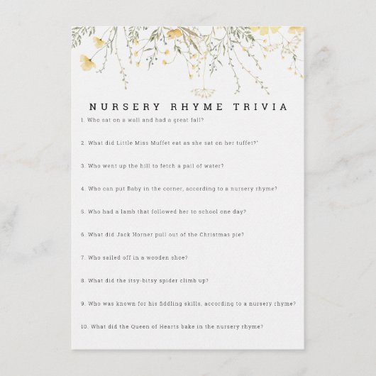 小さな野花の子供部屋ライムトリビアゲーム エンクロージャーカード (正面)