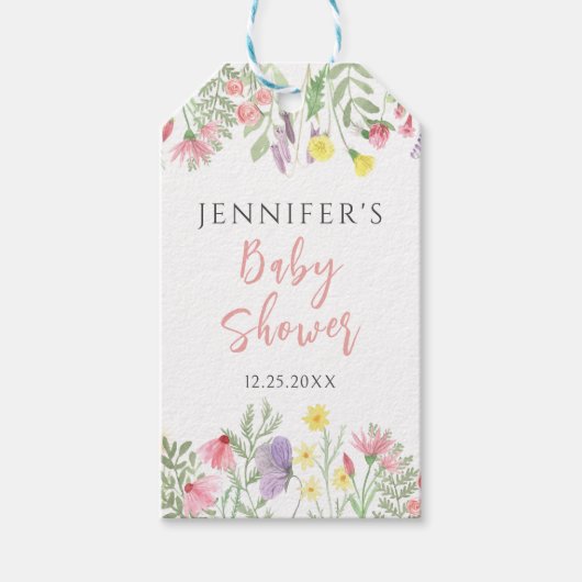 小さな野花の素朴な赤ん坊がシャワー感謝していを浴びる ギフトタグ (正面)
