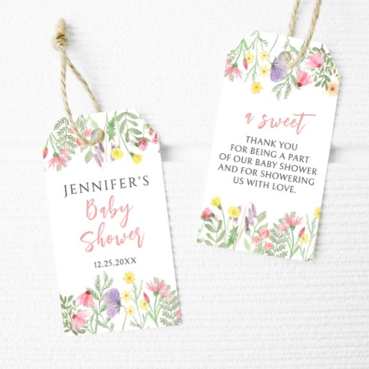 小さな野花の素朴な赤ん坊がシャワー感謝していを浴びる ギフトタグ