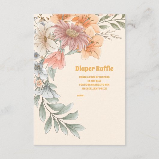 小さな野花の赤ちゃんシャワーおむつラッフル エンクロージャーカード (正面)