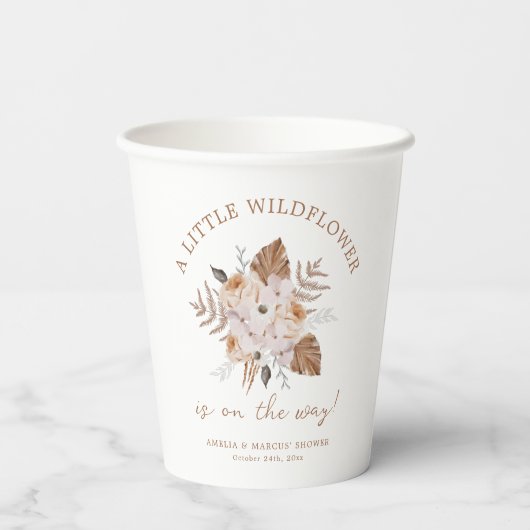 小さな野花の赤ちゃんシャワーbohoブーケ 紙コップ (裏面)