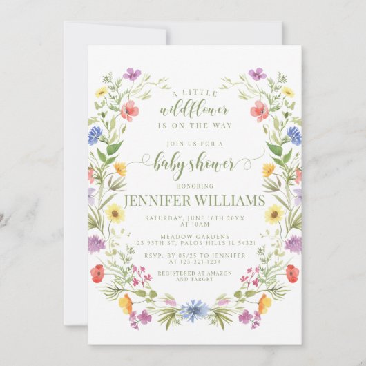 小さな野花カラフル花赤ちゃん女の子シャワー 招待状 (正面)