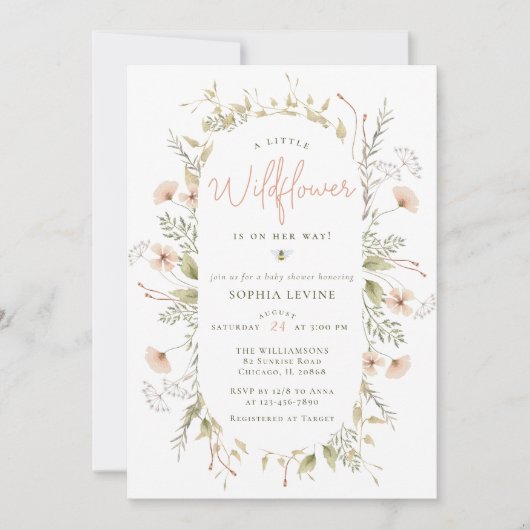 小さな野花ボホビーガール赤ちゃんシャワー 招待状 (正面)