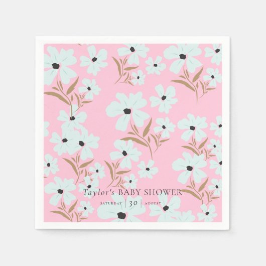 小さな野花ボホピンクの女の子の赤ちゃんシャワー スタンダードカクテルナプキン (正面)
