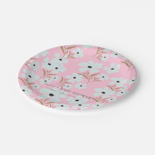小さな野花ボホピンクの女の子の赤ちゃんシャワー ペーパープレート (アングル)