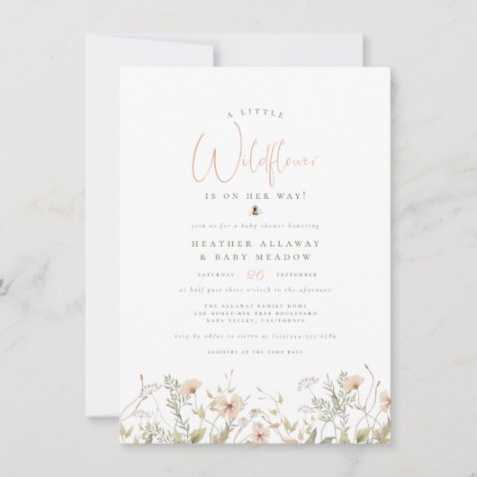 小さな野花ボホ素朴フローラ赤ちゃんシャワー 招待状 (正面)