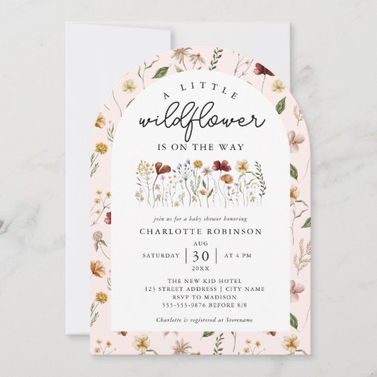 小さな野花女の子の赤ちゃんシャワーBohoアーチ 招待状 (正面)