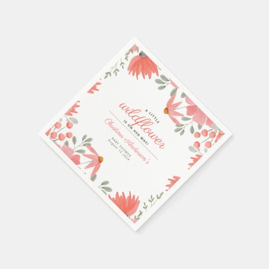 小さな野花女の子ピーチ赤ちゃんシャワー スタンダードカクテルナプキン (角)