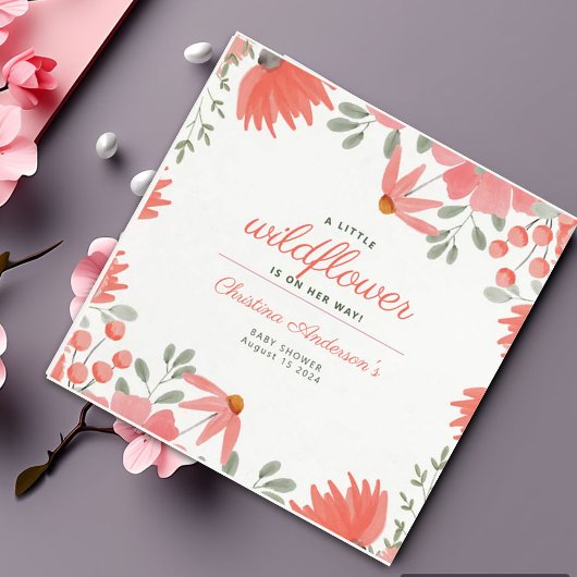 小さな野花女の子ピーチ赤ちゃんシャワー スタンダードカクテルナプキン