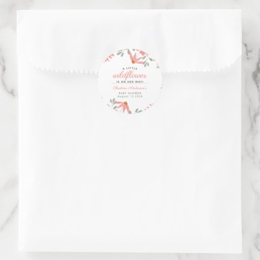 小さな野花女の子ピーチ赤ちゃんシャワー ラウンドシール (バッグ)