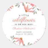 小さな野花女の子ピーチ赤ちゃんシャワー ラウンドシール (正面)