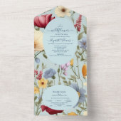 小さな野花女の子赤ちゃん青シャワー オールインワン招待状 (内側)