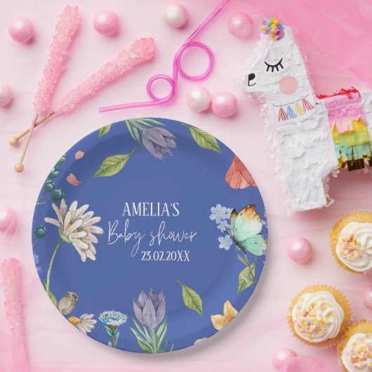小さな野花少女の赤ちゃんシャワーブルー ペーパープレート (パーティー)