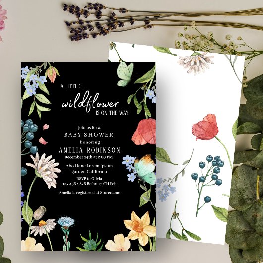小さな野花少女の赤ちゃんシャワーブルー 招待状
