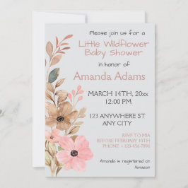 小さな野花少女ピンクの赤ちゃんシャワー 招待状