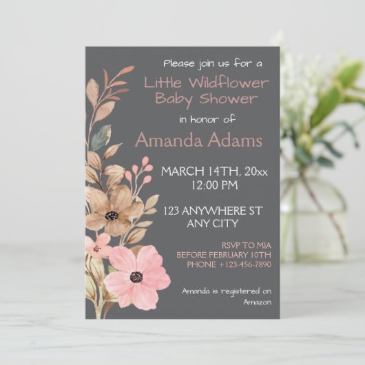 小さな野花少女ピンクの赤ちゃんシャワー 招待状 (スタンド正面)