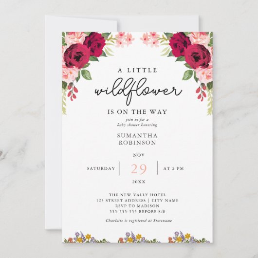 小さな野草のフローラエレガントの赤ちゃんシャワー 招待状 (正面)