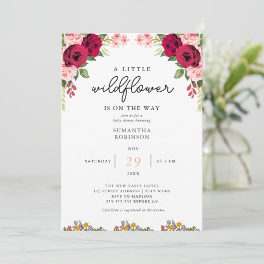 小さな野草のフローラエレガントの赤ちゃんシャワー 招待状 (スタンド正面)