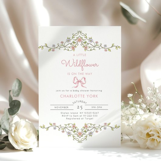 小さな野草の庭は赤ちゃんシャワーを弓を振る 招待状