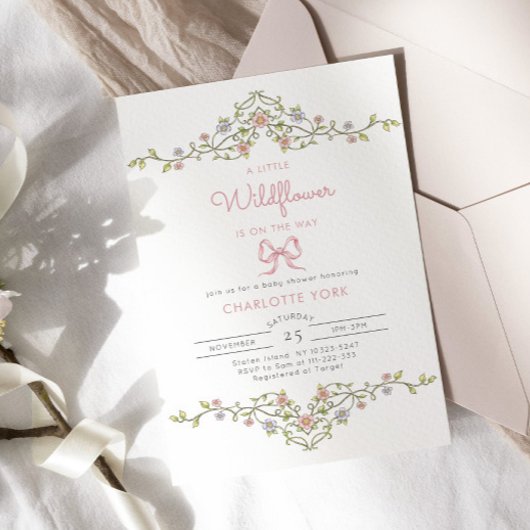 小さな野草の庭は赤ちゃんシャワーを弓を振る 招待状