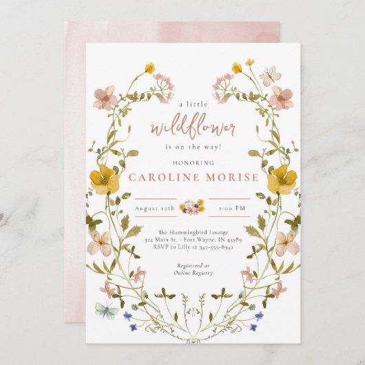 小さな野草の赤ちゃんシャワー招待状 招待状 (正面/裏面)