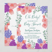 小さな野草の赤ちゃんシャワー水色 招待状 (正面/裏面)