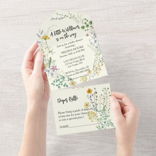 小さな野草の赤ちゃんシャワー オールインワン招待状 (貼ってはがせる)