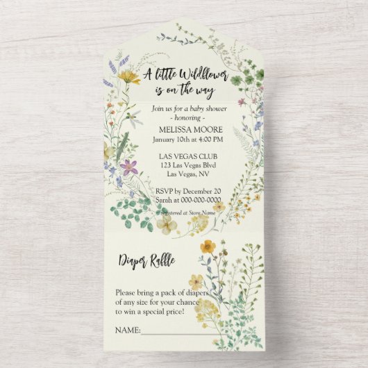 小さな野草の赤ちゃんシャワー オールインワン招待状 (内側)