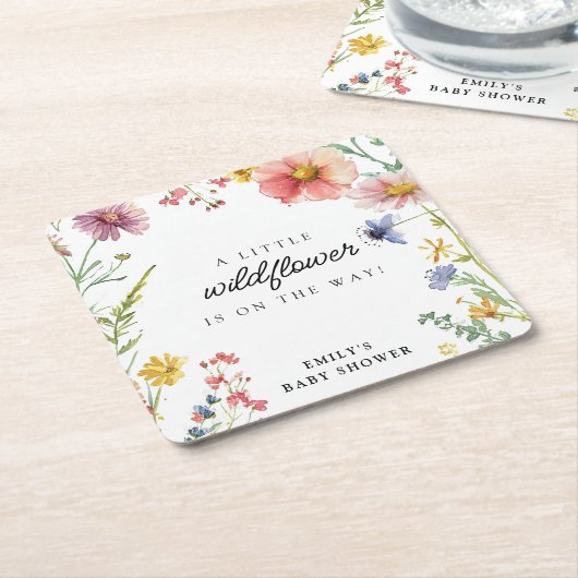 小さな野草の赤ちゃんシャワー スクエアペーパーコースター (アングル)