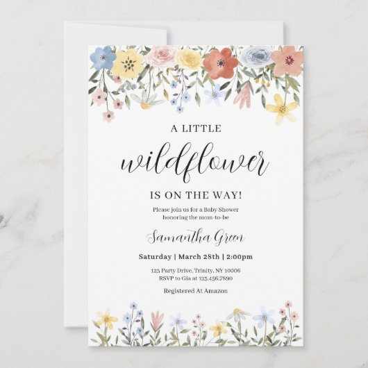 小さな野草の赤ちゃんシャワー 招待状 (正面)