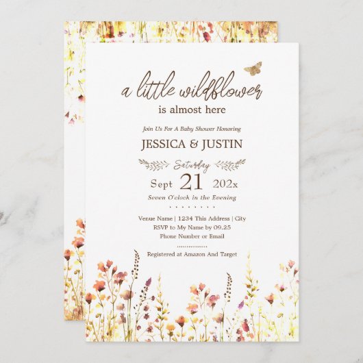 小さな野草の赤ちゃんシャワー 招待状 (正面/裏面)