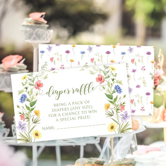 小さな野草の赤ちゃん女の子シャワーおむつラッフル エンクロージャーカード