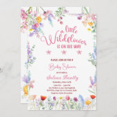 小さな野草の赤ん坊の女の子シャワーピンク 招待状 (正面/裏面)