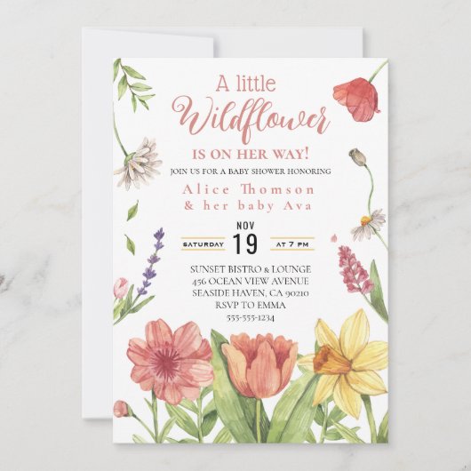小さな野草の赤ん坊の女の子シャワー招待状 招待状 (正面)